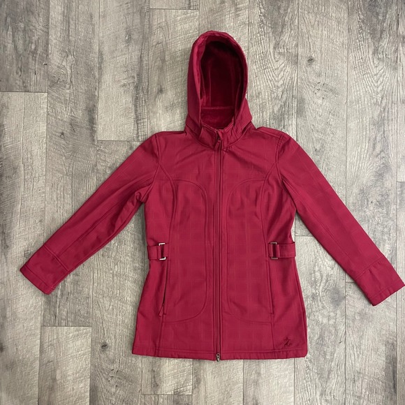 Izod Jackets & Blazers - IZOD PerformX Womens Red Plaid Hooded Softshell Jacket Fleece Lined Size S